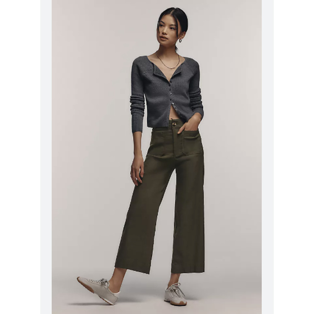 NWT Maeve The Colette Cropped Magic Fabric Wide-Leg Pants Sz 24 Dry Fern #7B614